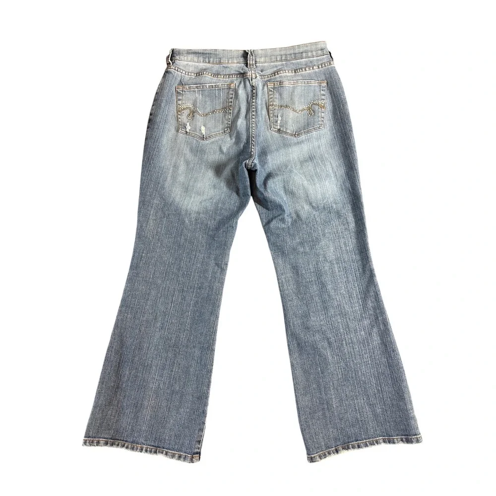 Avenue Jeans av/x Women 14 Blue Bootcut Rhinestone Pocket Distressed Denim